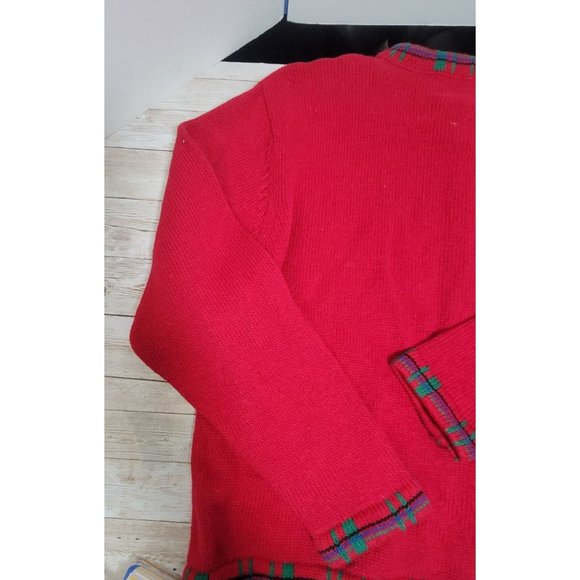 Vtg 90s Womens Petite M Christmas Scottish Terrier Dog Knit Cardigan Sweater Red - Picture 15 of 16